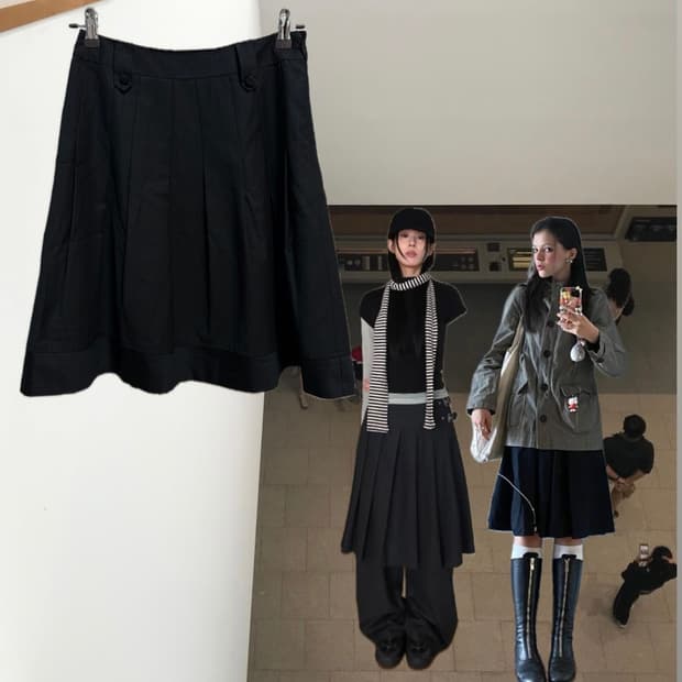 Pinstripe Pleated Midi Skirt