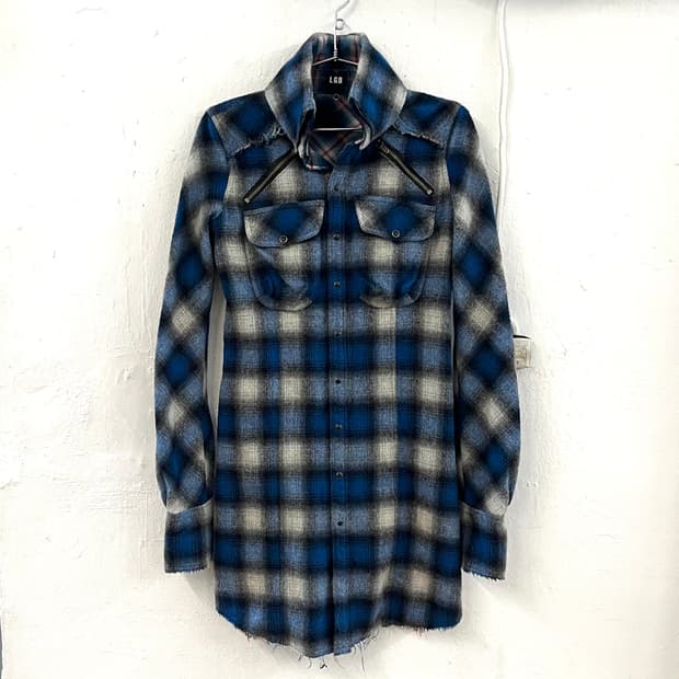 LGB 울 플란넬 그런지 롱셔츠