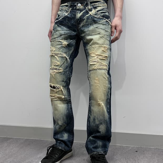 버커루 블리치 워시드 디스트레스드 데님 팬츠