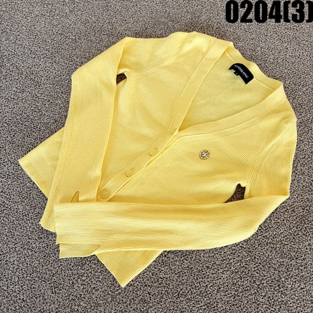 [S] 우알롱 여성 브이낵 골지 옐로우 가디건 0204(3)