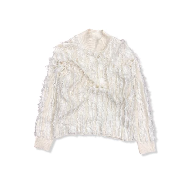 Ray BEAMS Full Fringe  Ivory Turtleneck 