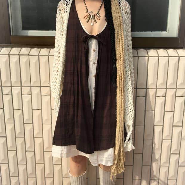Fringe net knit open cardigan
