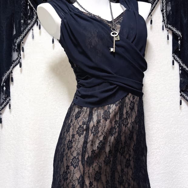 로맨틱고딕 고스펑크 오리엔탈 엔틱 블랙 레이스 롱드레스 원피스 다크페어리