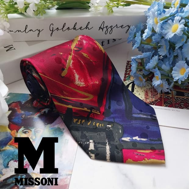 미쏘니 실크 멀티 컬러 아트 패턴 넥타이 9.2cm A+등급 K1799
