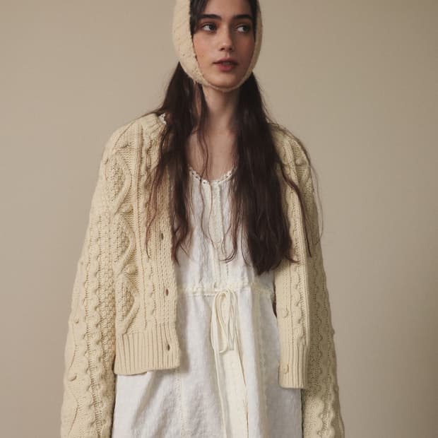 아우어솔티 oursaalty 빈티지 케이블 크림 가디건 니트 F