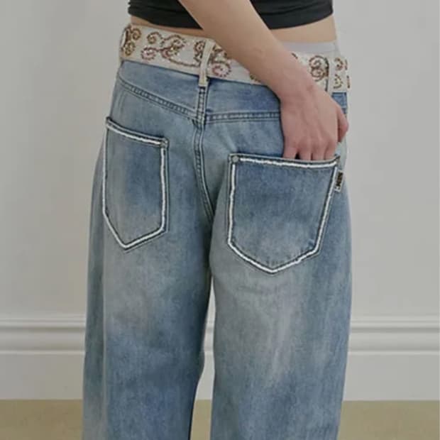 스컬프터 비즈 데님 청바지