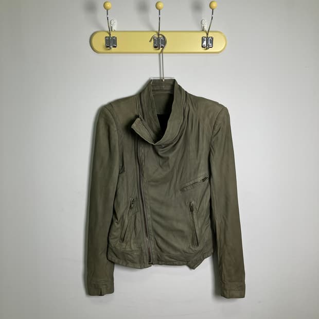 시스템 사선 지퍼 드레이프 가죽 자켓