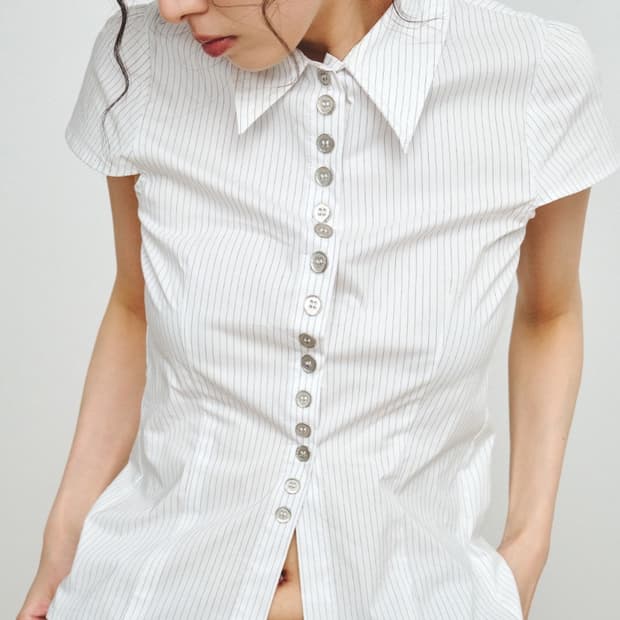 Plzproject 핀 스트라이프 버튼 탑 셔츠
