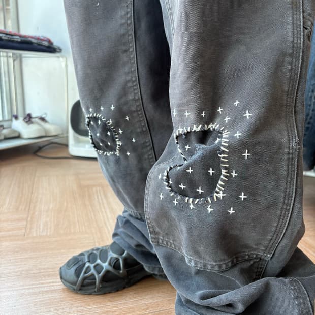 Carhartt B136 블랙 더블니 사시코 팬츠