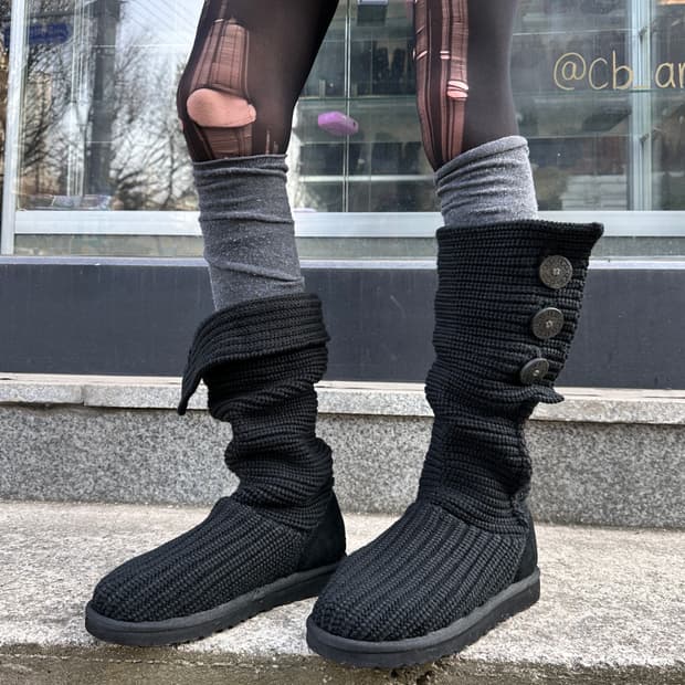 00s 블랙 니트 카디 어그 부츠