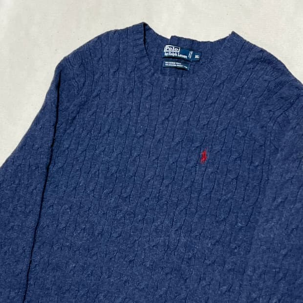 XL 폴로랄프로렌 블루 메리노 울 케이블 니트