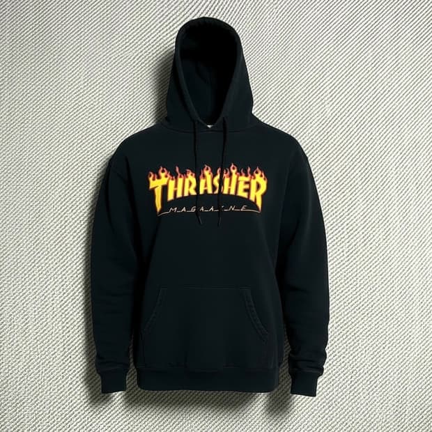 [M] Thrasher 트래셔 플레임 블랙 후드티