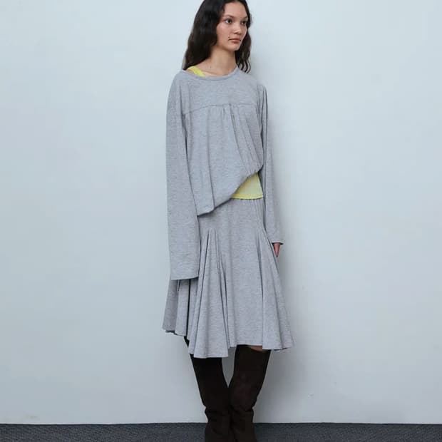 파이시스 레이어드 치마 멜란지그레이