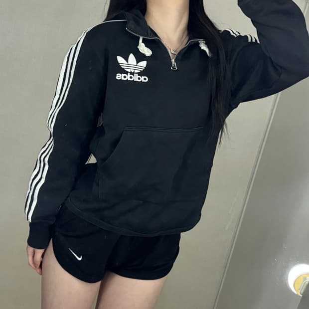 아디다스 빅파이어버드 로고 반집업 후드티