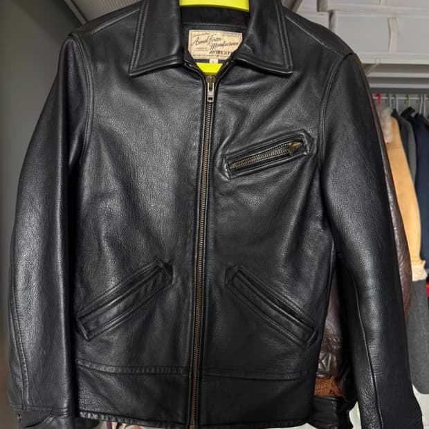  [AVIREXFLY] 아메리칸 레트로 카우하이드 칼라 레더 자켓