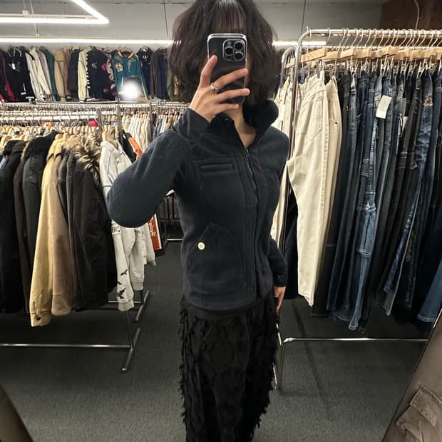 OS)빈티지 네이비 포켓 디테일 하이넥 투웨이 플리스 집업