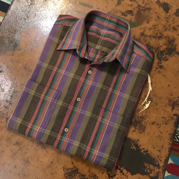 VTG 빈티지 브라운톤 마드라스 체크 헤비코튼 셔츠 남성 102 여성 F
