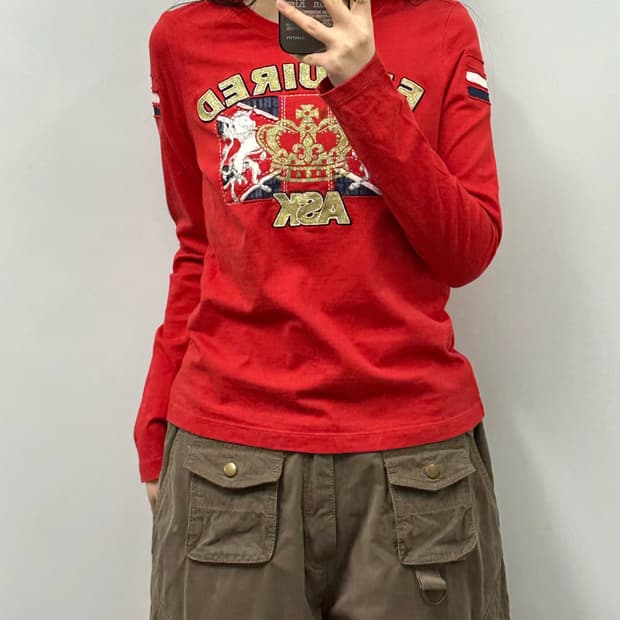 Ask  y2k 와투케 레드 롱 슬리브