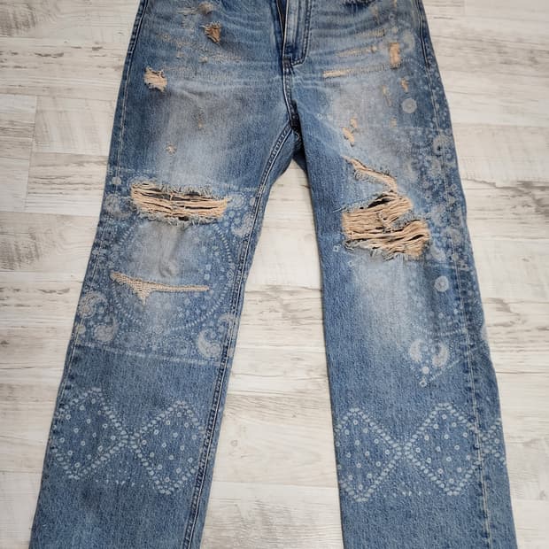 메종 미네드 데미지 워싱 데님 팬츠 팜.  (30~31)인치 연청 청바지