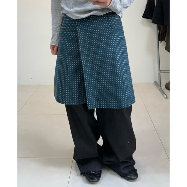 빈티지 도트 울 랩 스커트