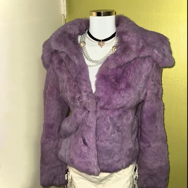 ✨vintage purple real rabbit fur jacket✨