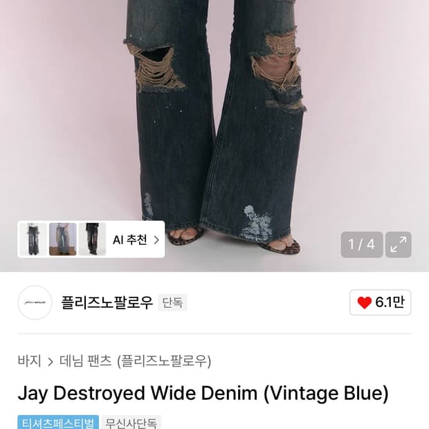 구해요) 플리즈노팔로우 Jay Destroyed Wide Denim