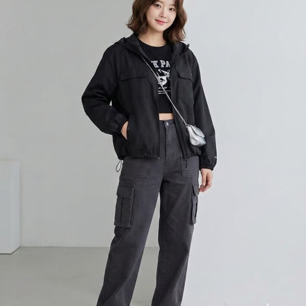 노앙 크루 (nohant crew) 블랙 후드 바람막이 자켓