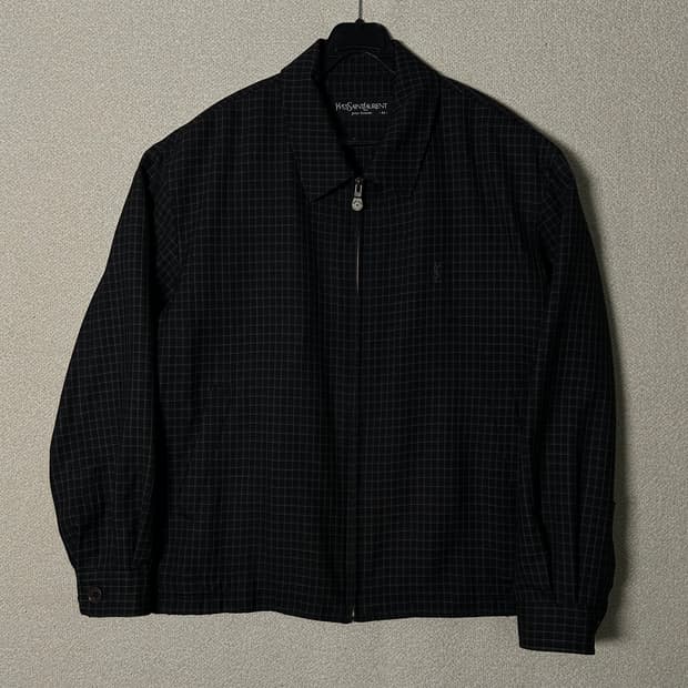 (M) 입생로랑 블랙 체크 블루종 자켓