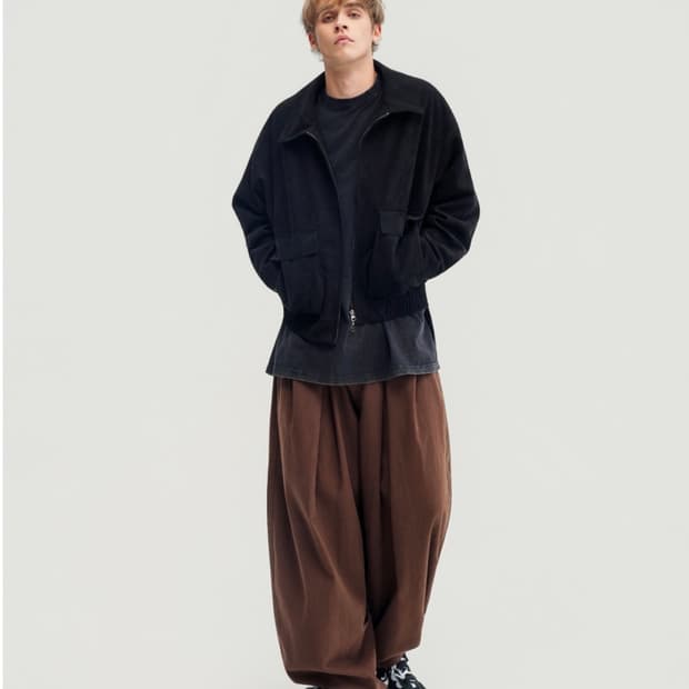 [M] 버클다운 인버티드 턱 벌룬핏 와이드 코튼 팬츠