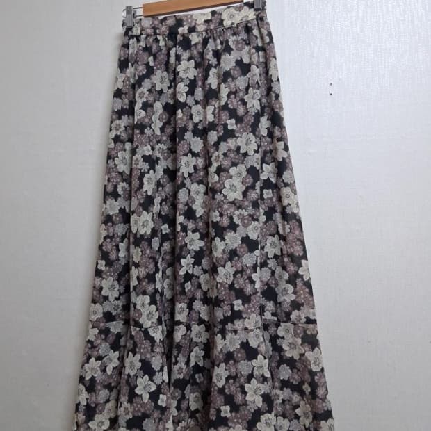 FREAKS STORE 일본수입 갈색 플로랄 플레어롱스커트 밑단 머메이드