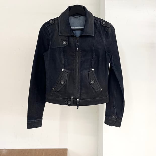 아르마니 익스체인지 블랙 데님 바이커 집업 자켓