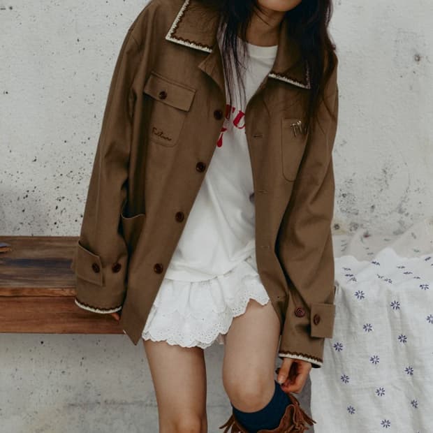 프리터 엠브로이더리 워크 자켓 올리브