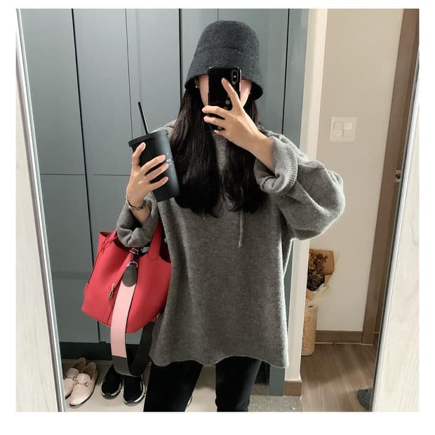드볼레 울 후드 롱 니트