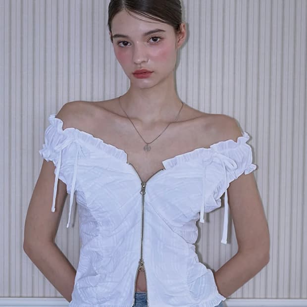 로제프란츠 투웨이 프릴 리본 슬리브리스 블라우스 반팔 셔츠 화이트