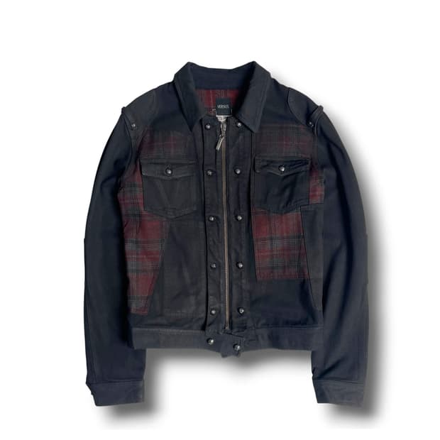 Versus 체크 블랙 탈부착 지퍼 십자가 버튼 자켓 (italy) 