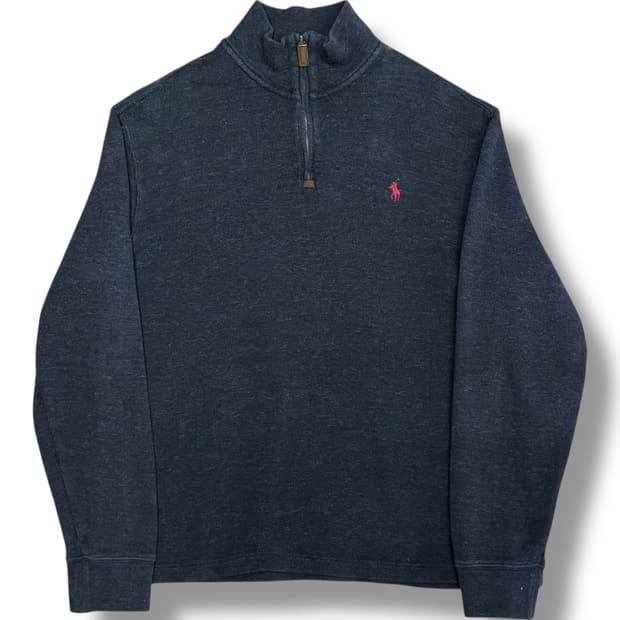 Polo Ralph Lauren 차콜 코튼 반집업 니트