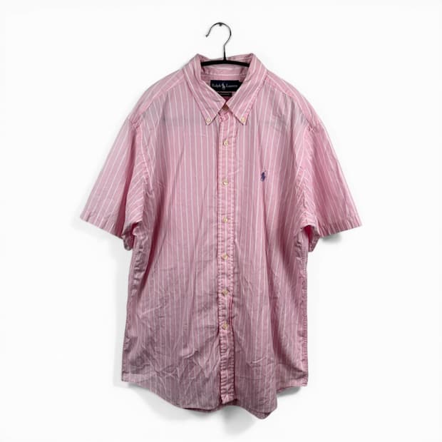 (44) 폴로 랄프로렌 커스텀핏 핑크 스트라이프 반팔 셔츠