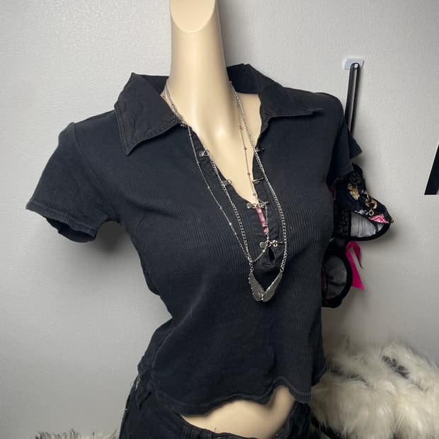 빈티지 후크 골지 반팔 카라티