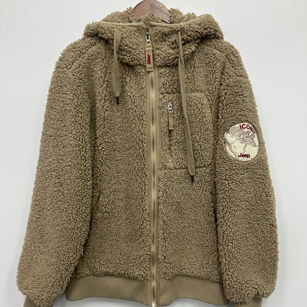 지프 베이지 뽀글이 플리스 후드집업