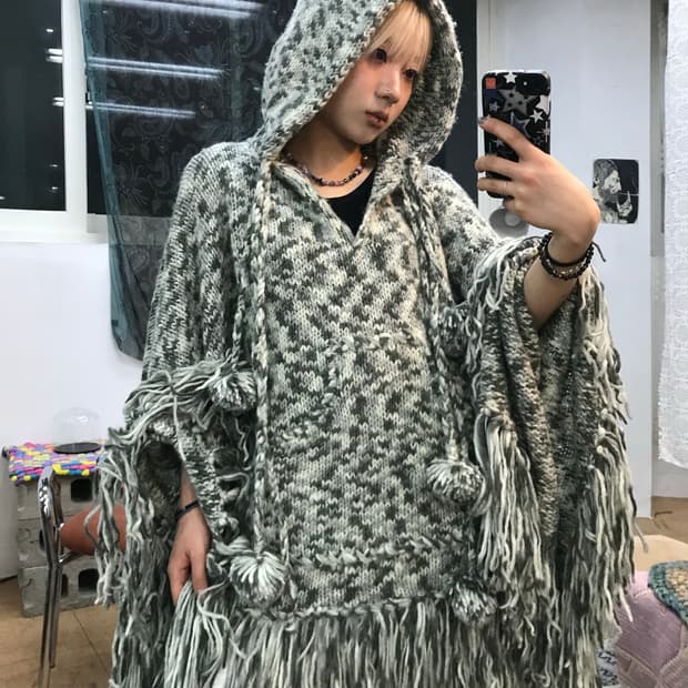 빈티지 방울 니트 판쵸