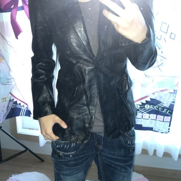 램스킨 슬림핏 레더 블레이저