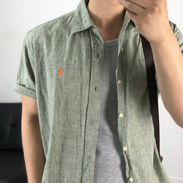 폴로 정품 린넨셔츠 연카키 반팔