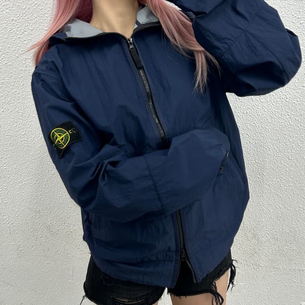 스톤아일랜드 사이드와펜 네이비 후드 바람막이 2XL