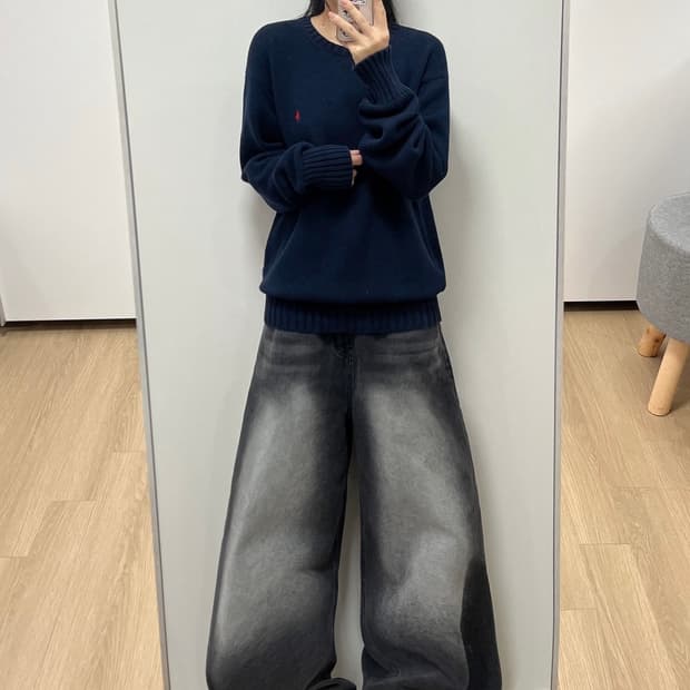 폴로 랄프로렌 레드 포니 네이비 코튼 니트 스웨터