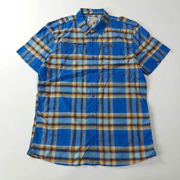 CJ883 2XL 디젤 슬림핏 00s 블루 마드라스 유틸리티 반팔 셔츠