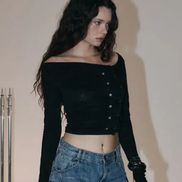 플리즈노팔로우 플노팔 Dulce Unbal Button top