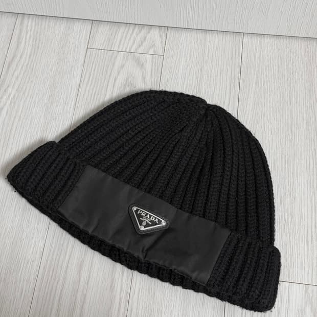 [L] 프라다 리나일론 비니 니트 모자 블랙