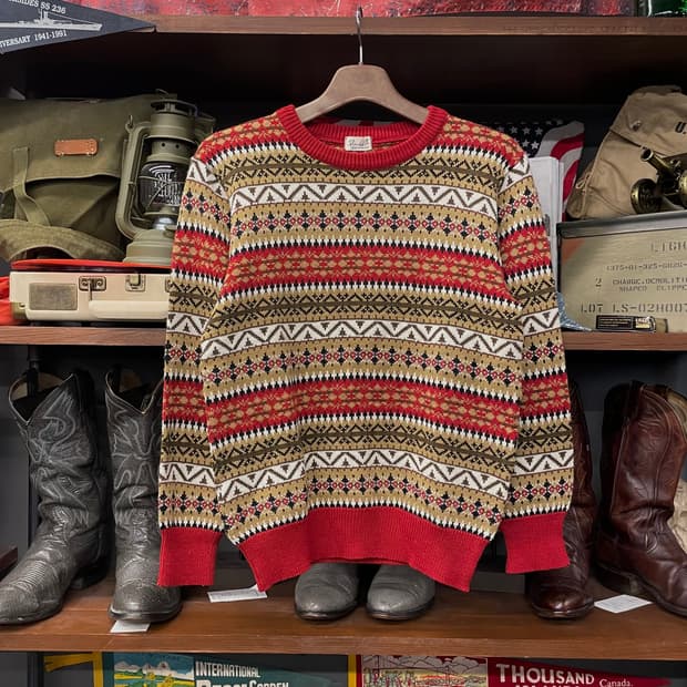 빈티지 페어 아일 패턴 노르딕 울 니트 스웨터