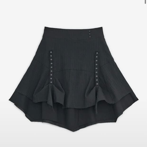 허그유어스킨 스트랩 레이어드 미디 스커트 (블랙)