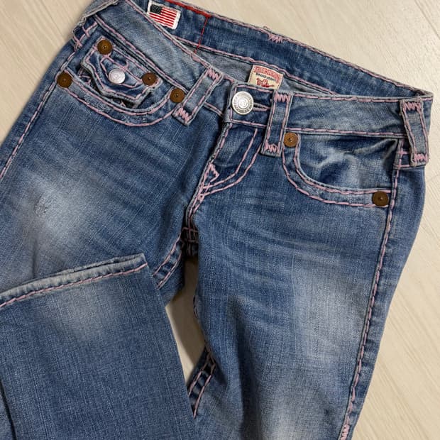 [대장] 트루릴리전 희귀 워싱 연청 핑크 데님 팬츠 청바지